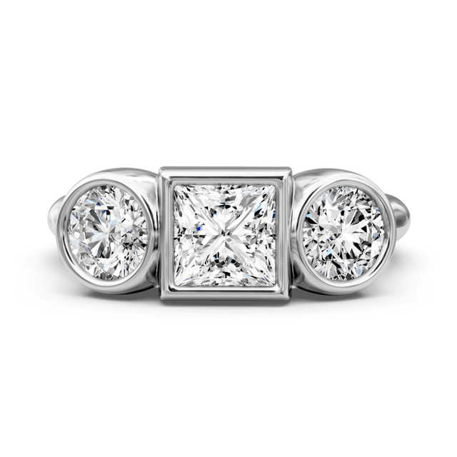 1.10-1.30 CT Princess & Round Cut Natural Diamonds - Three Stone Rings