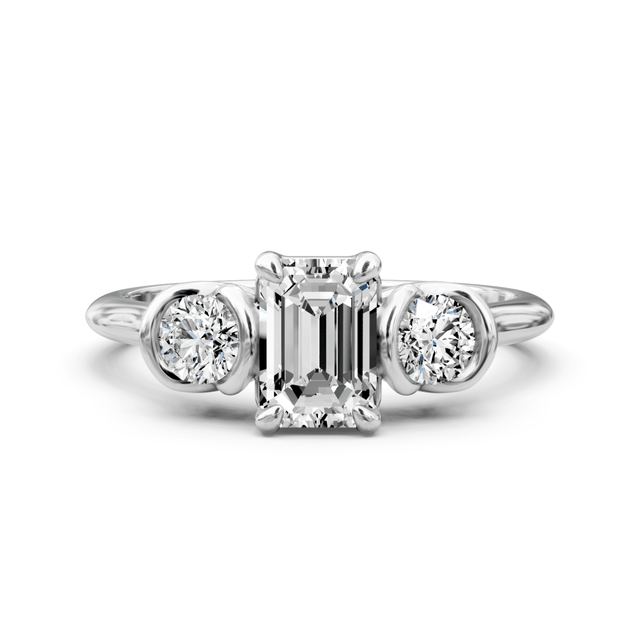 0.80 CT Emerald & Round Cut Natural Diamonds - Three Stone Rings
