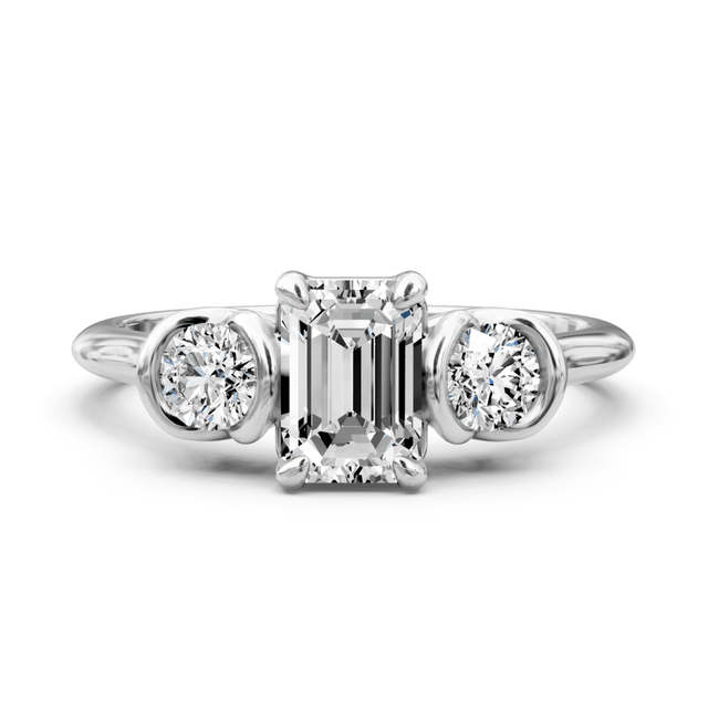 0.80 CT Emerald & Round Cut Natural Diamonds - Three Stone Rings