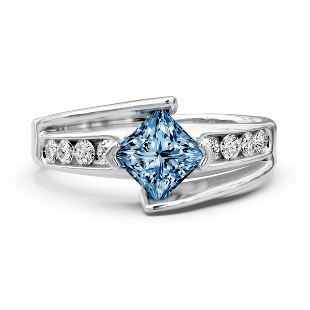 1.25-4.25 CT Princess & Round Cut Fancy Blue Diamonds - Engagement Ring