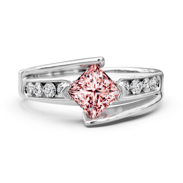 1.25-4.25 CT Princess & Round Cut Fancy Pink Diamonds - Engagement Ring