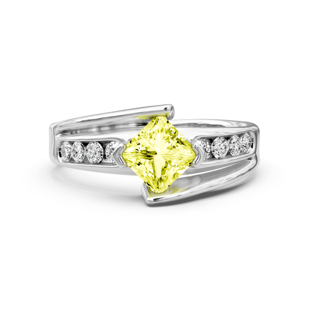 1.25-4.25 CT Princess & Round Cut Fancy Yellow Diamonds - Engagement Ring
