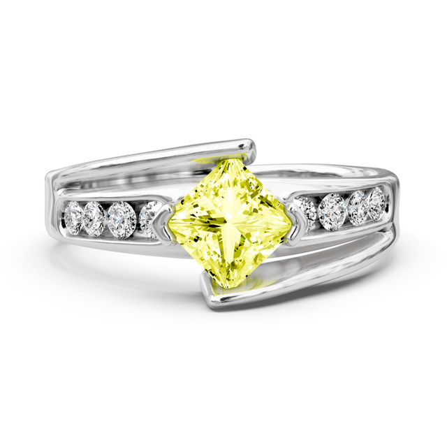 1.25-4.25 CT Princess & Round Cut Fancy Yellow Diamonds - Engagement Ring
