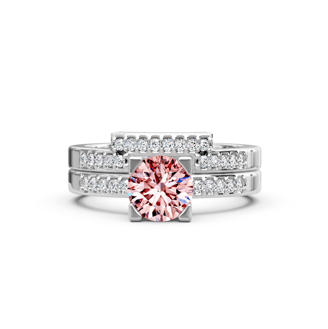 1.25-4.25 CT Round Cut Fancy Pink Diamonds - Bridal Set