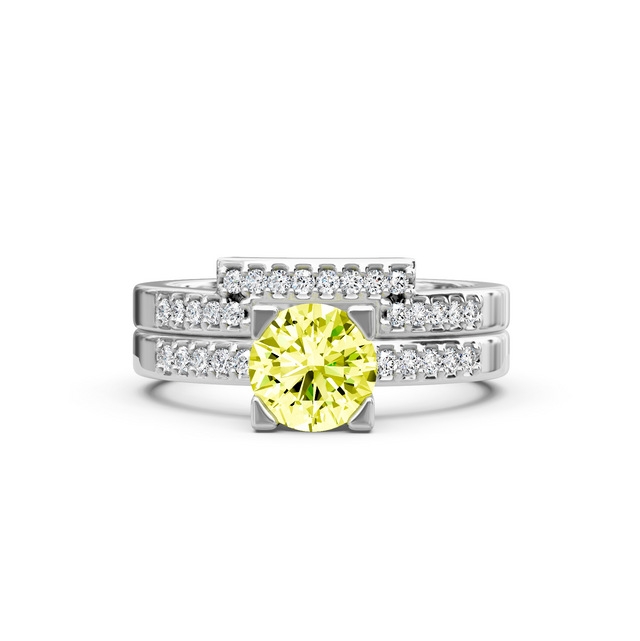 1.25-4.25 CT Round Cut Fancy Yellow Diamonds - Bridal Set