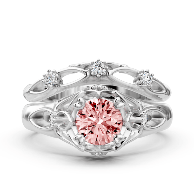 1.20-4.20 CT Round Cut Fancy Pink Diamonds - Bridal Set