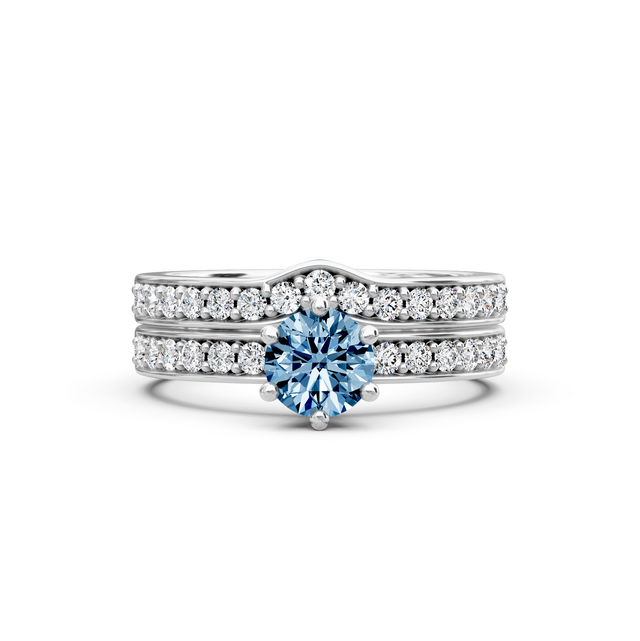 1.60-4.60 CT Round Cut Fancy Blue Diamonds - Bridal Set