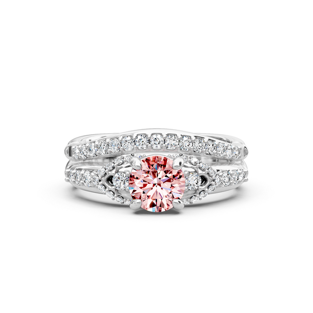 1.50-4.50 CT Round Cut Fancy Pink Diamonds - Bridal Set