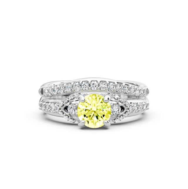 1.50-4.50 CT Round Cut Fancy Yellow Diamonds - Bridal Set