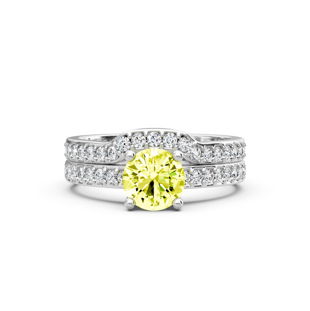 1.50-4.50 CT Round Cut Fancy Yellow Diamonds - Bridal Set