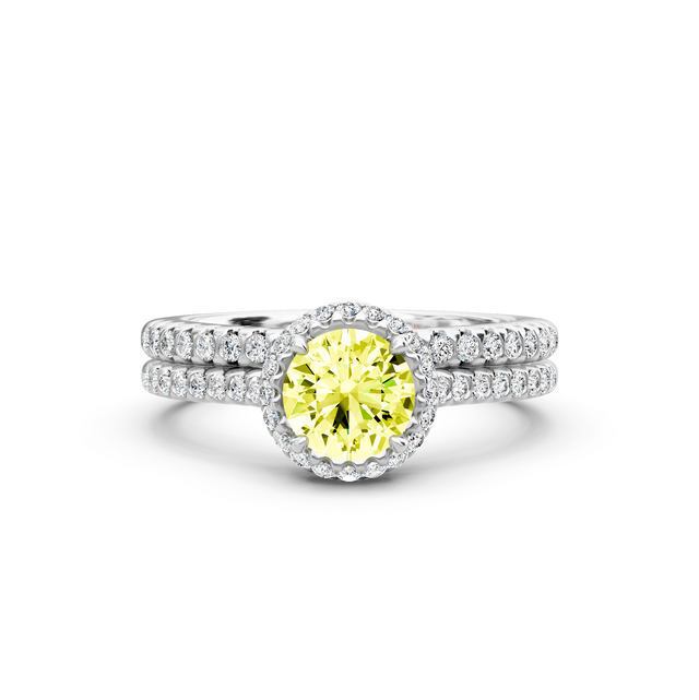 1.50-4.50 CT Round Cut Fancy Yellow Diamonds - Bridal Set