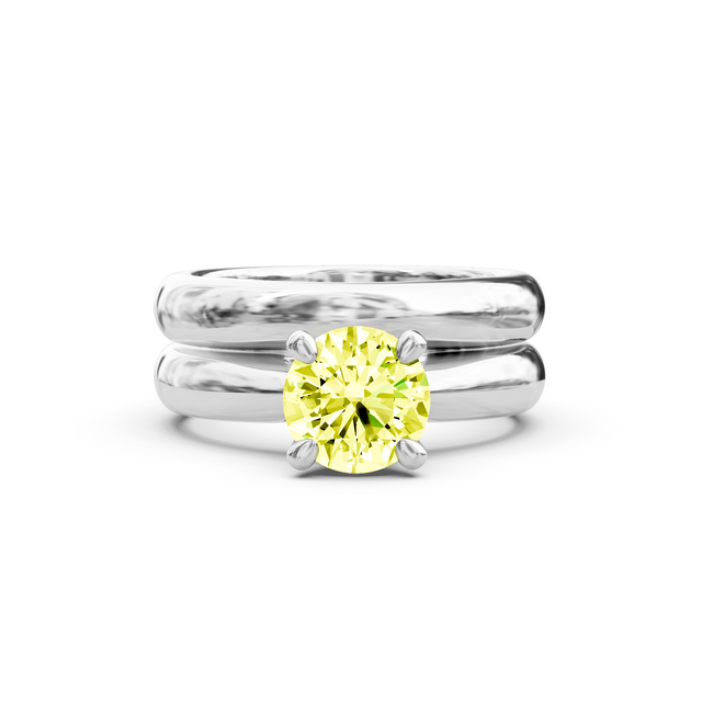 1.10-4.10 CT Round Cut Fancy Yellow Diamonds - Bridal Set
