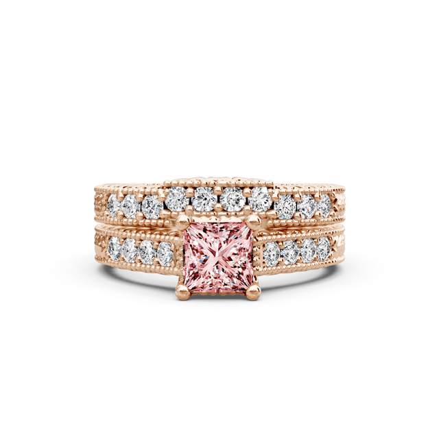 1.65-4.65 CT Princess & Round Cut Fancy Pink Diamonds - Bridal Set