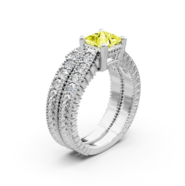 1.65-4.65 CT Princess & Round Cut Fancy Yellow Diamonds - Bridal Set