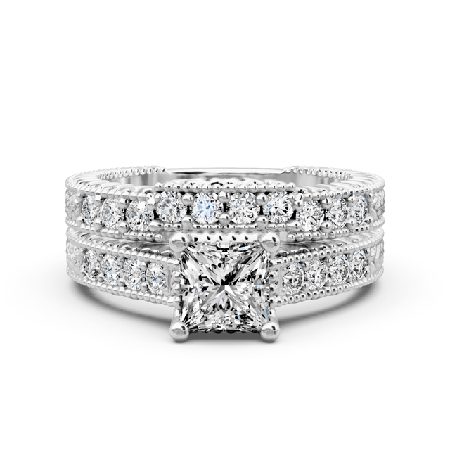 1.00-2.15 CT Princess & Round Cut Natural Diamonds - Bridal Set