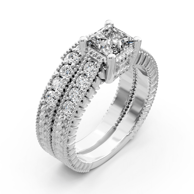 1.00-2.15 CT Princess & Round Cut Natural Diamonds - Bridal Set