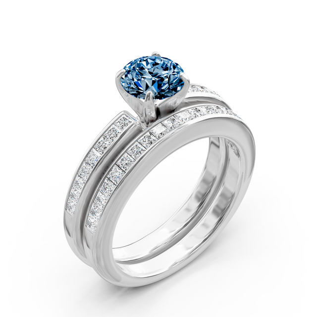 1.85-4.85 CT Princess & Round Cut Fancy Blue Diamonds - Bridal Set