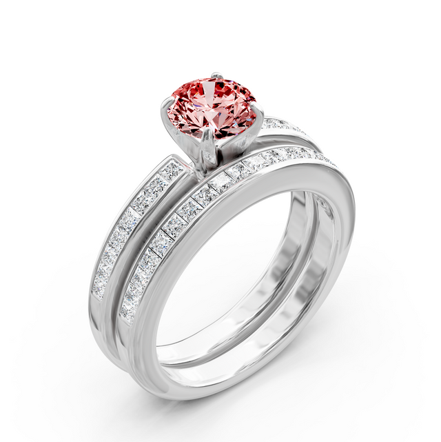 1.85-4.85 CT Princess & Round Cut Fancy Pink Diamonds - Bridal Set