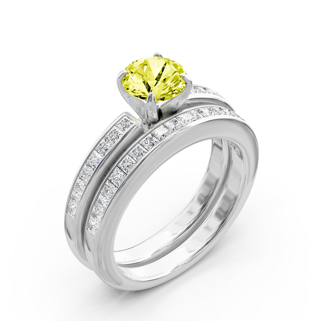 1.85-4.85 CT Princess & Round Cut Fancy Yellow Diamonds - Bridal Set