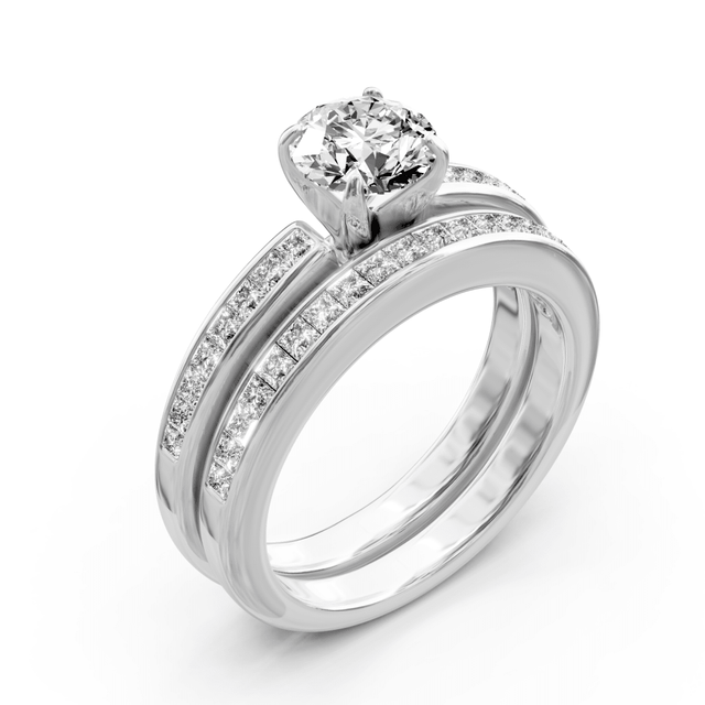 1.20-2.35 CT Princess & Round Cut Natural Diamonds - Bridal Set