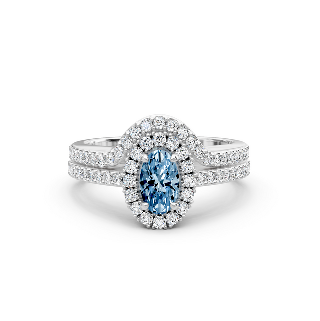 1.75-4.75 CT Oval & Round Cut Fancy Blue Diamonds - Bridal Set