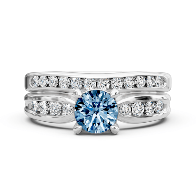 1.55-4.55 CT Round Cut Fancy Blue Diamonds - Bridal Set