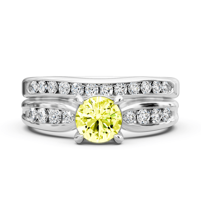 1.55-4.55 CT Round Cut Fancy Yellow Diamonds - Bridal Set