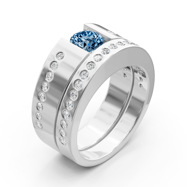 1.45-4.45 CT Round Cut Fancy Blue Diamonds - Bridal Set