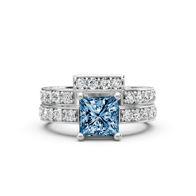 2.10-5.10 CT Princess & Round Cut Fancy Blue Diamonds - Bridal Set