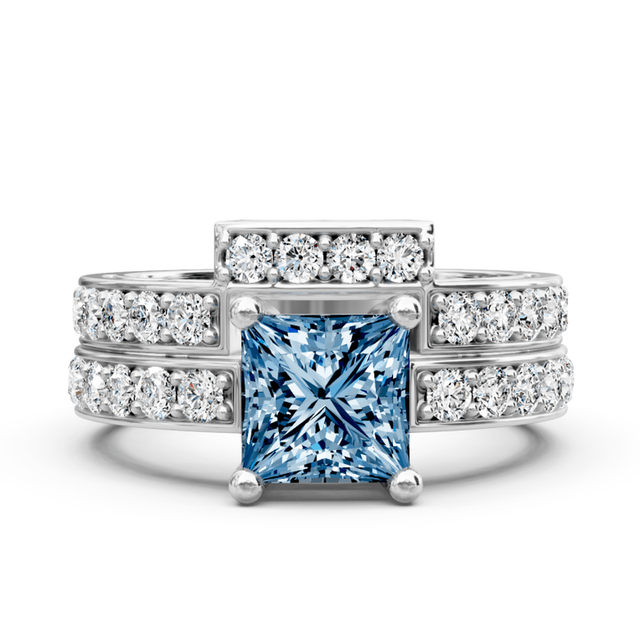 2.10-5.10 CT Princess & Round Cut Fancy Blue Diamonds - Bridal Set