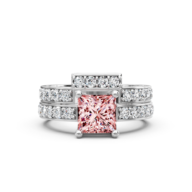 2.10-5.10 CT Princess & Round Cut Fancy Pink Diamonds - Bridal Set
