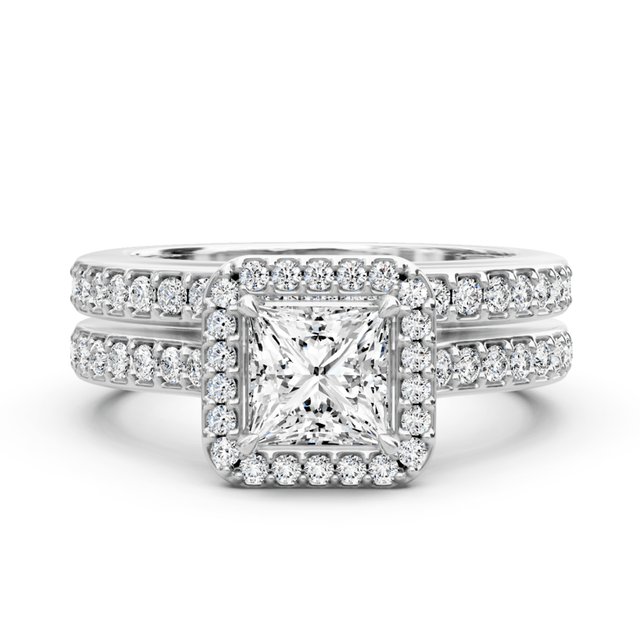 1.05-2.20 CT Princess & Round Cut Natural Diamonds - Bridal Set