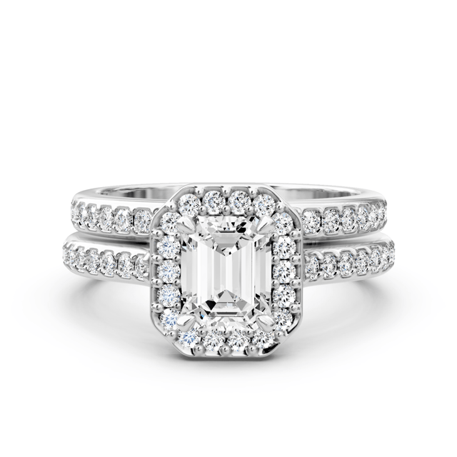 0.90-2.05 CT Emerald & Round Cut Natural Diamonds - Bridal Set