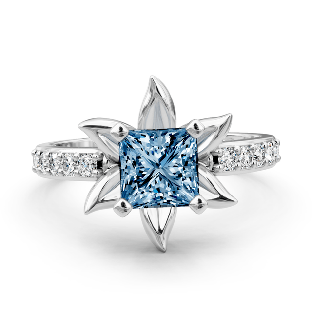 1.25-4.25 CT Princess & Round Cut Fancy Blue Diamonds - Engagement Ring
