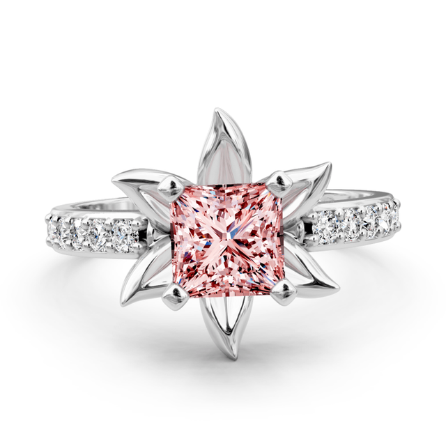 1.25-4.25 CT Princess & Round Cut Fancy Pink Diamonds - Engagement Ring