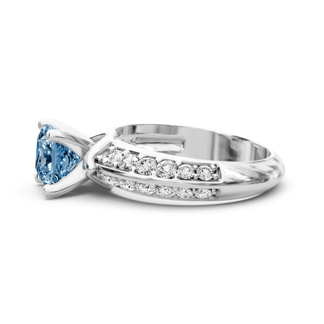 1.65-4.65 CT Princess & Round Cut Fancy Blue Diamonds - Engagement Ring