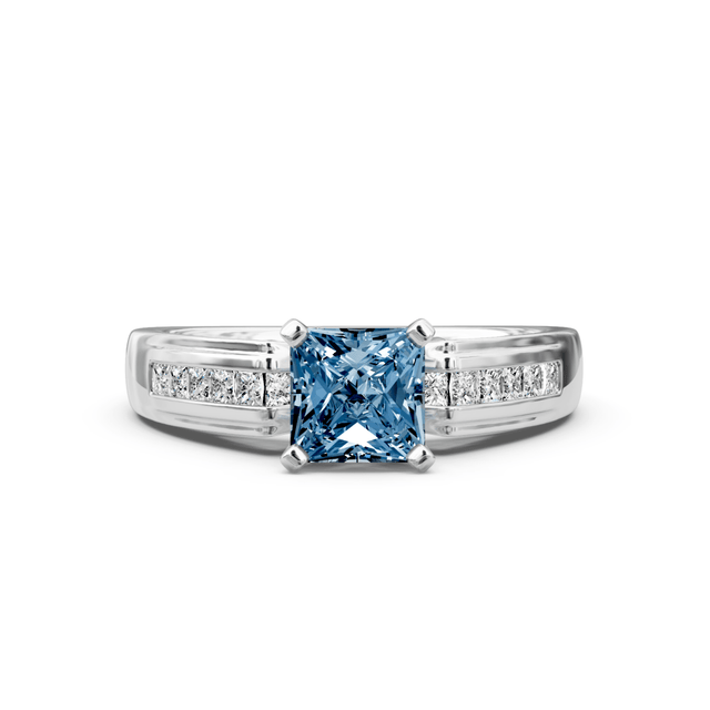 1.45-4.45 CT Princess & Round Cut Fancy Blue Diamonds - Engagement Ring