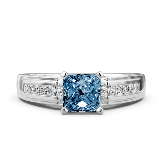 1.45-4.45 CT Princess & Round Cut Fancy Blue Diamonds - Engagement Ring