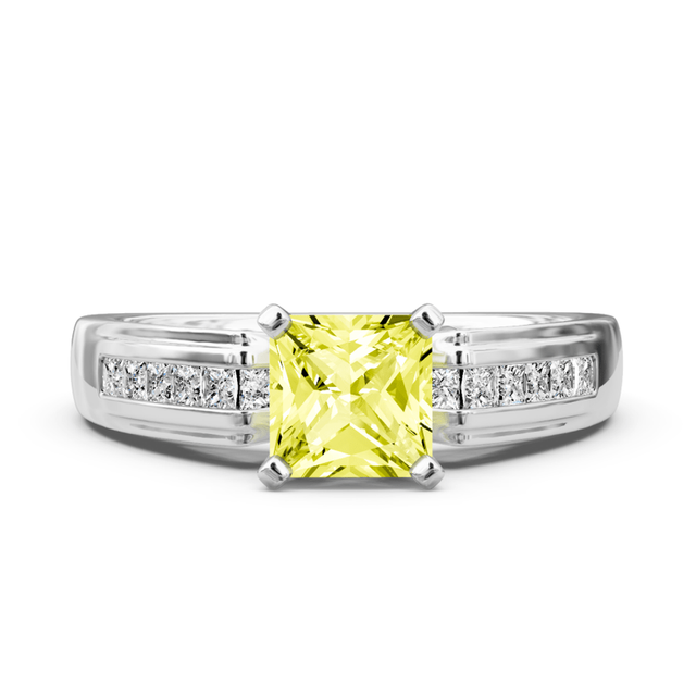 1.45-4.45 CT Princess & Round Cut Fancy Yellow Diamonds - Engagement Ring