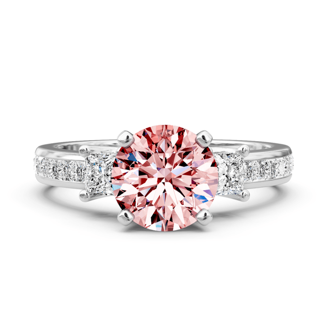 1.75-4.75 CT Princess & Round Cut Fancy Pink Diamonds - Engagement Ring