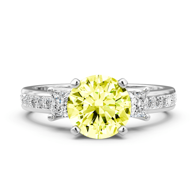 1.75-4.75 CT Princess & Round Cut Fancy Yellow Diamonds - Engagement Ring