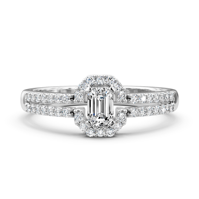 0.65-1.80 CT Emerald & Round Cut Natural Diamonds - Halo Rings