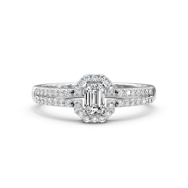 0.80-6.30 CT Emerald & Round Cut Lab Grown Diamonds - Halo Rings