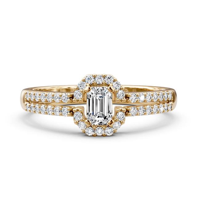 0.65-1.80 CT Emerald & Round Cut Natural Diamonds - Halo Rings