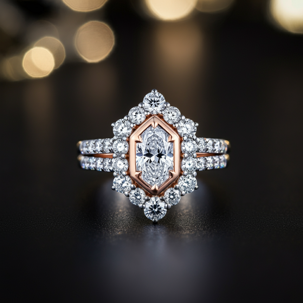 Empress Marquise and Round Cut Diamond Halo Ring