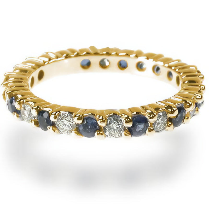 1.50 CT Round Cut Blue Sapphires &amp; Diamonds - Eternity Ring