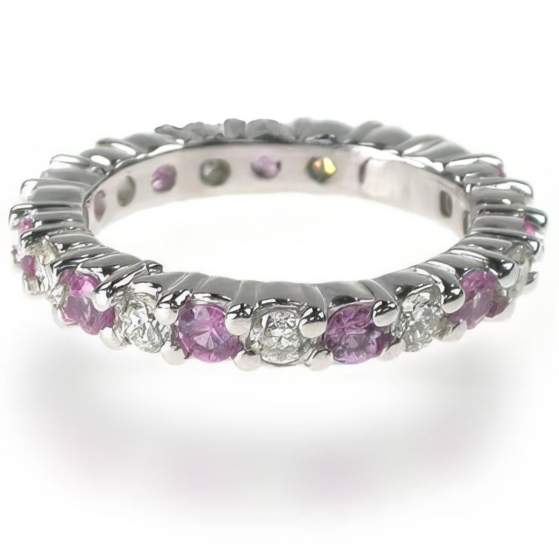 1.50 CT Round Cut Pink Sapphires &amp; Diamonds - Eternity Ring