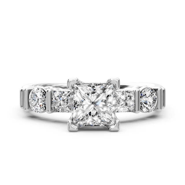 1.05-2.20 CT Princess & Round Cut Natural Diamonds - Engagement Ring