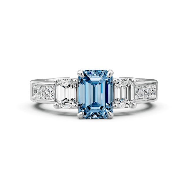 2.20-5.20 CT Emerald & Princess Cut Fancy Blue Diamonds - Engagement Ring