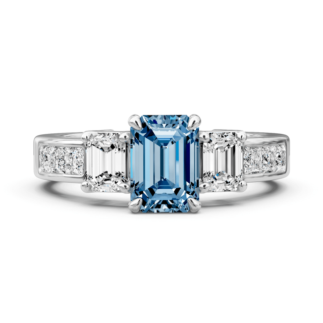 2.20-5.20 CT Emerald & Princess Cut Fancy Blue Diamonds - Engagement Ring